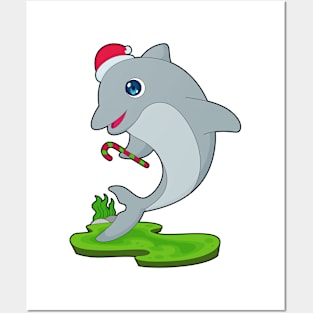 Dolphin Christmas Candy cane Posters and Art